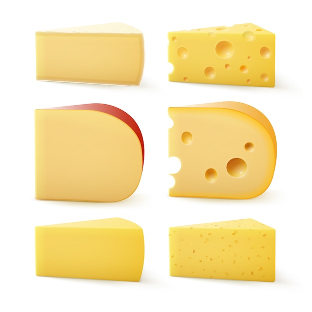 Set di pezzi triangolari di vari tipi di formaggio