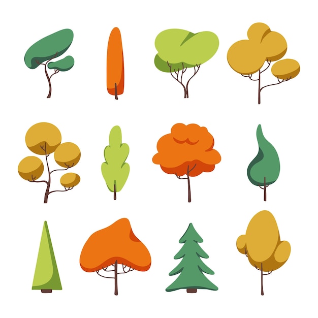Set di piante forestali sempreverdi Una collezione di alberi