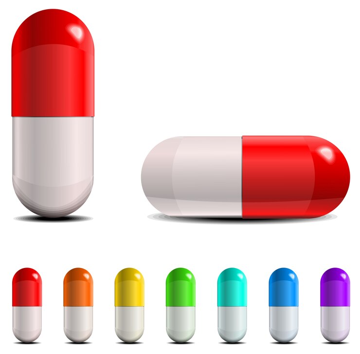 Vettore set di pillole e capsule. illustrazione su sfondo bianco.