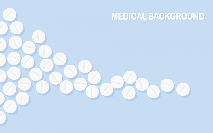 Vettore set di pillole, medicine, farmaci. tablet antidolorifico, vitamina, antibiotici farmaceutici. background medico. disegno del fumetto