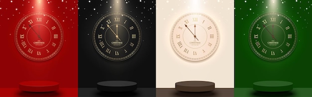 Set di podio astratto di design di sfondo di Natale e Capodanno per la visualizzazione del prodotto.
