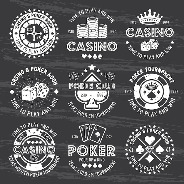 Set di poker e casinò di vettore bianco gioco d'azzardo emblemi