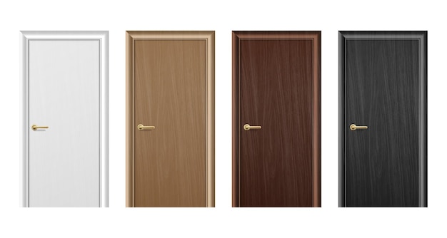 Set di porte in legno marrone chiuso diverso realistico isolato