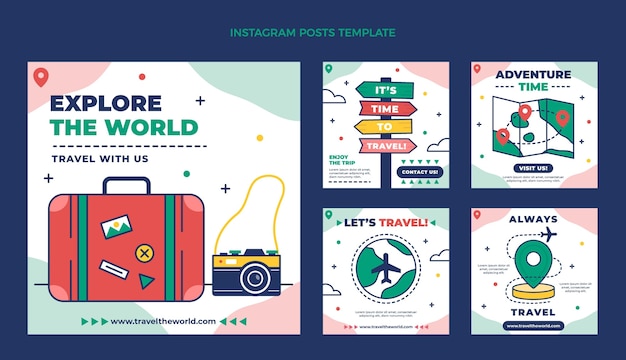 Set di post di instagram da viaggio piatto