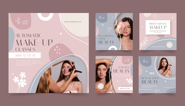 Set di post instagram per truccatori dal design piatto