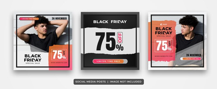 Vettore set di post sui social media di vendita del black friday per post e storie di feed instagram di sconto promozionale