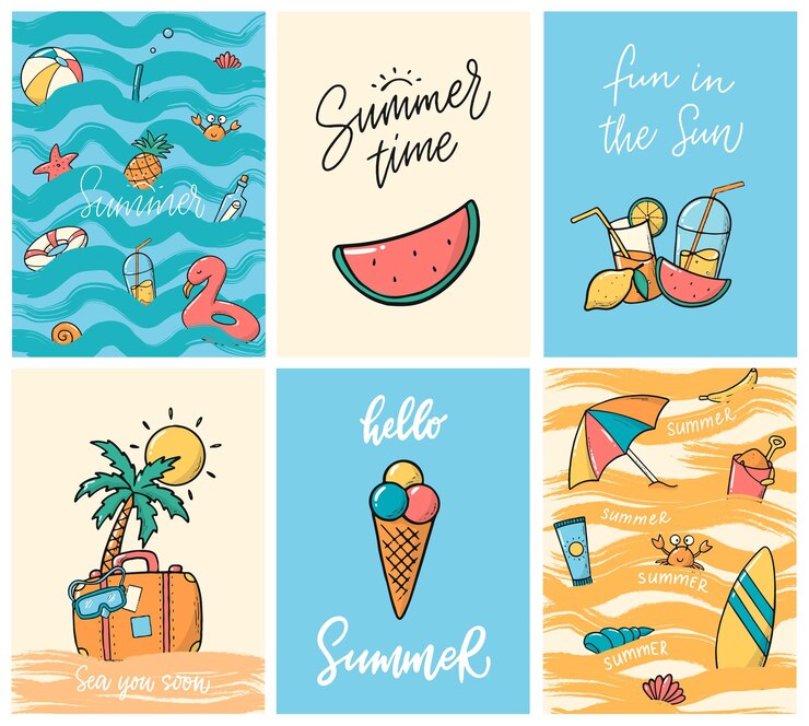 Set di poster di carte estive stampe di singole pagine