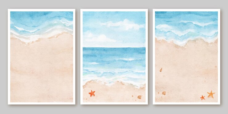set di poster di sfondo spiaggia estate disegnata a mano