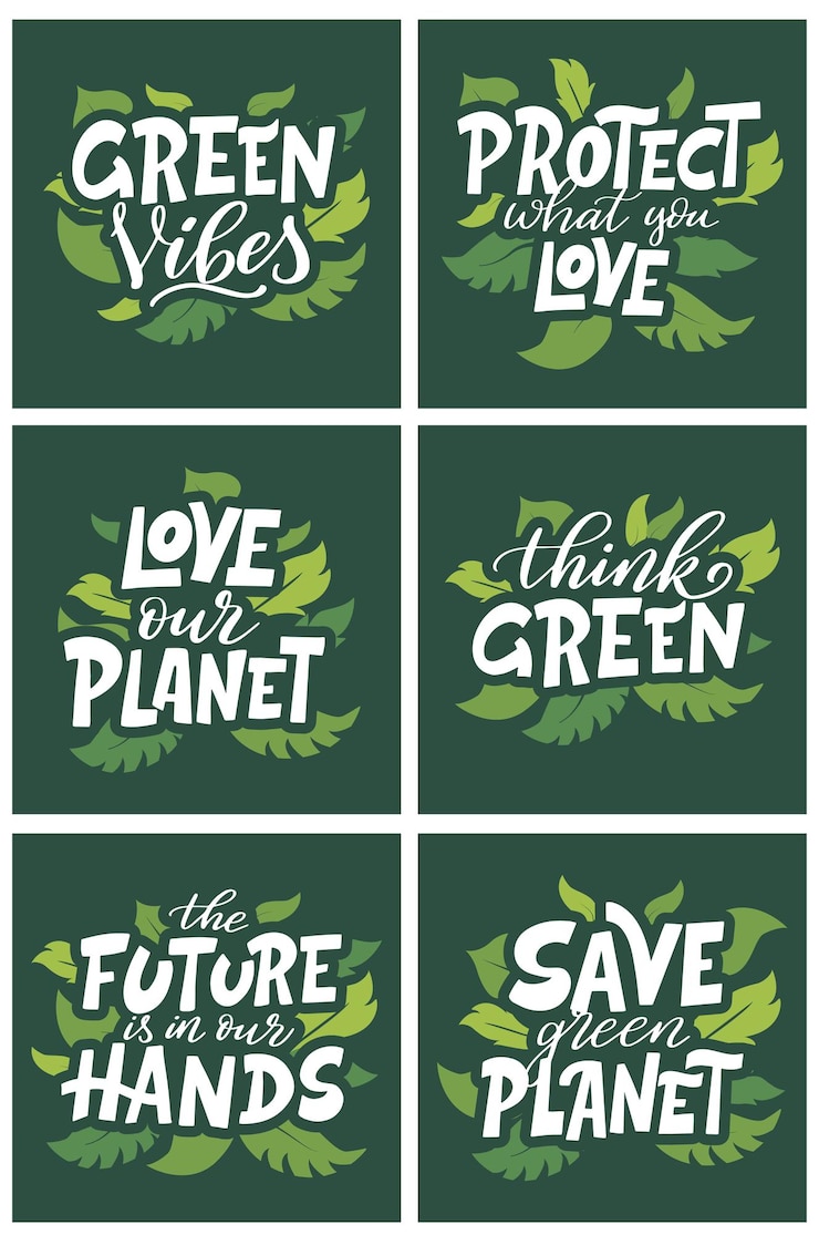 Vettore set di poster o carte con scritte vettoriali frase motivazionale per la scelta di illustrazioni eco-compatibili
