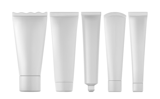 Set di prodotti realistici per tubetti di dentifricio isolati Illustrazione vettoriale 3d