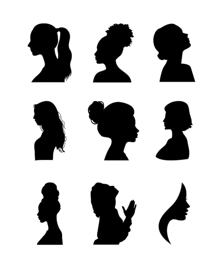 Vettore set di profili di silhouette femminili