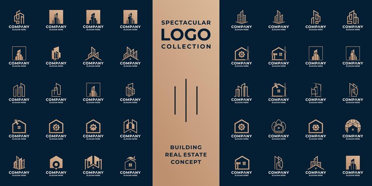 Set di progettazione del logo di architettura della costruzione di edifici