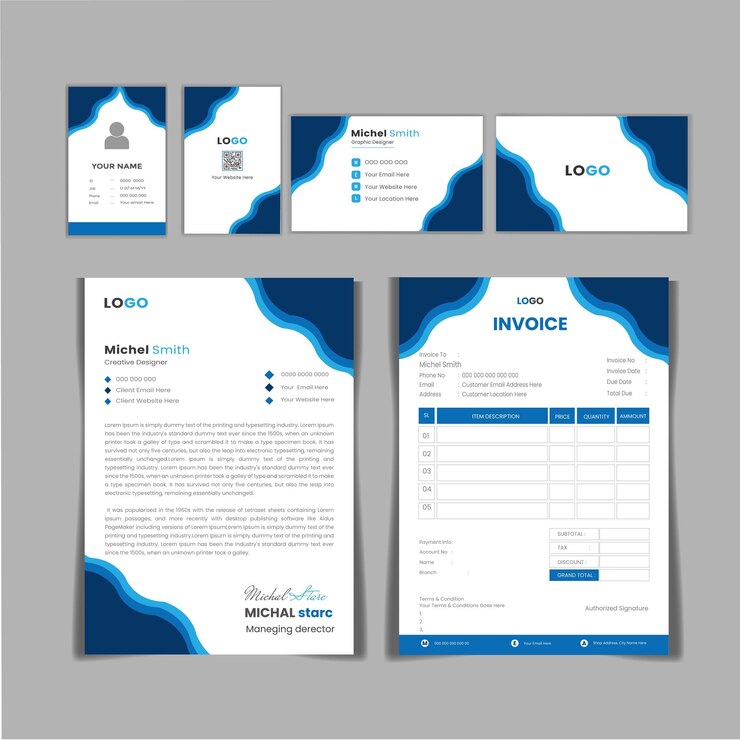 Vettore set di progettazione di articoli di cancelleria di branding aziendale professionale creativo vettoriale
