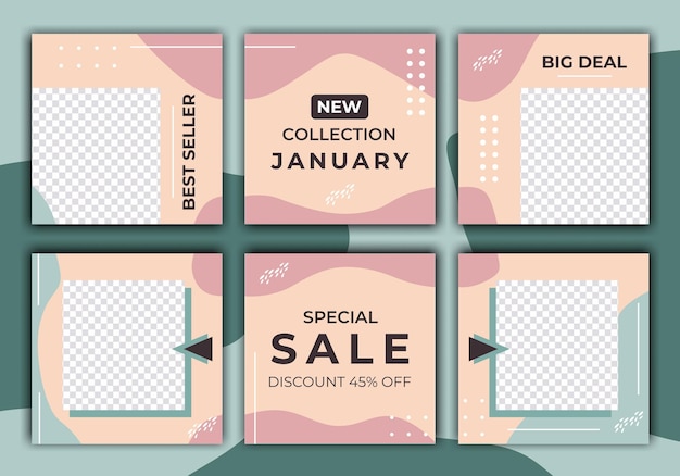 Set di progettazione di modelli di banner di vendita per post sui social media Illustrazione modificabile vettoriale minimalista su sfondo trasparente Saldi estivi Banner Web per la promozione della moda di marca