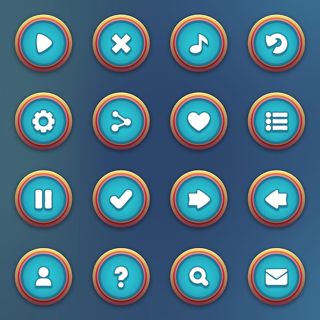 Set di pulsanti blu per giochi mobili interfaccia di gioco blu cartone animato ui pulsanti set ui elementi
