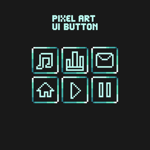 set di pulsanti pixel art ui