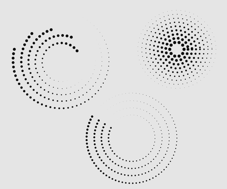 Vettore set di punti circolari a mezza tonalità punti circolari isolati sull'elemento di design sullo sfondo grigio