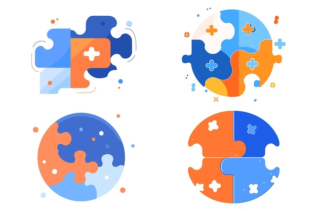 Set di puzzle disegnato a mano in un concetto aziendale in stile piatto isolato sullo sfondo