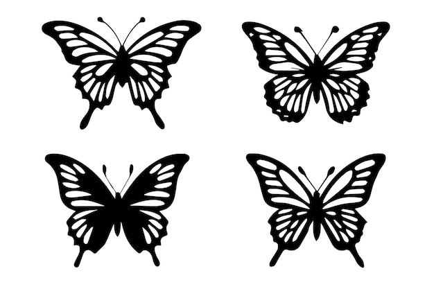 Set di quattro farfalle a silhouette