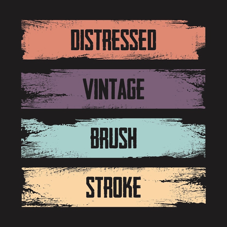 Vettore set di quattro striscioni vintage texture tratto in difficoltà spazzole orizzontali grunge