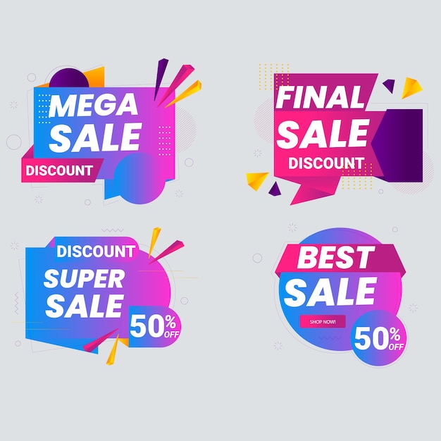 Set di raccolta di etichette di vendita Set di banner di nastro e adesivi di etichetta offerta di vendita e annuncio di vendita di badge tag