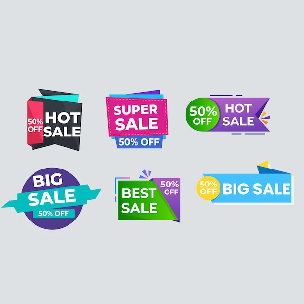 Set di raccolta di etichette di vendita Set di banner di nastro e adesivi di etichetta offerta di vendita e annuncio di vendita di badge tag