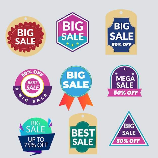 Set di raccolta di etichette di vendita Set di banner di nastro e adesivi di etichetta offerta di vendita e annuncio di vendita di badge tag