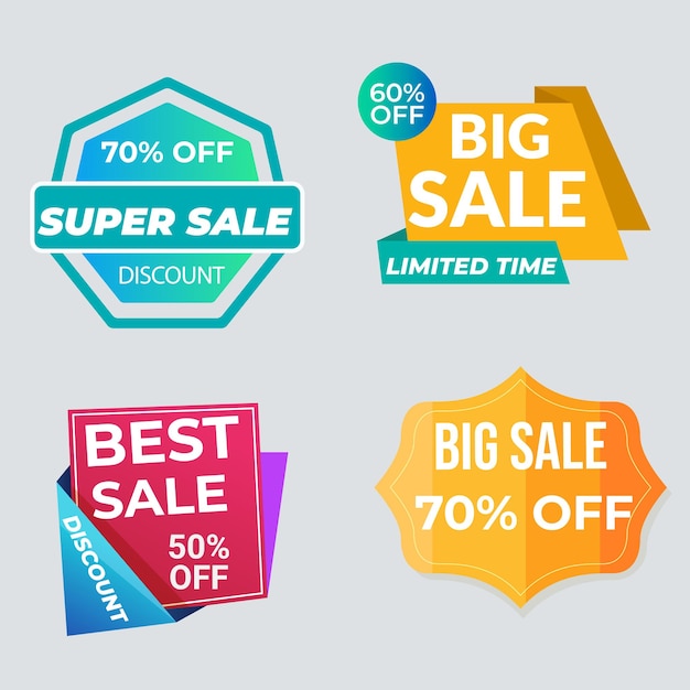 Set di raccolta di etichette di vendita Set di banner di nastro e adesivi di etichetta offerta di vendita e annuncio di vendita di badge tag