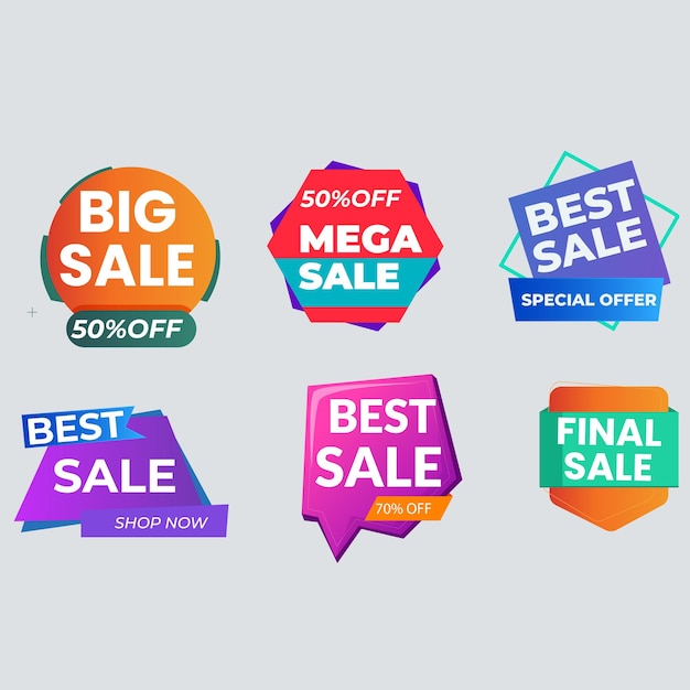 Set di raccolta di etichette di vendita Set di banner di nastro e adesivi di etichetta offerta di vendita e annuncio di vendita di badge tag