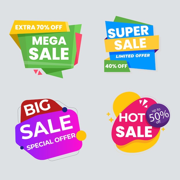 Set di raccolta di etichette di vendita Set di banner di nastro e adesivi di etichetta offerta di vendita e annuncio di vendita di badge tag