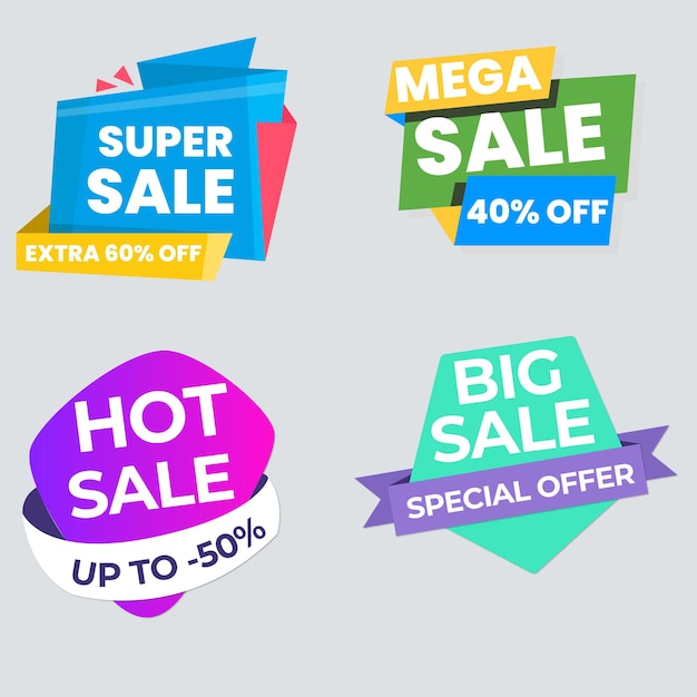 Set di raccolta di etichette di vendita Set di banner di nastro e adesivi di etichetta offerta di vendita e annuncio di vendita di badge tag