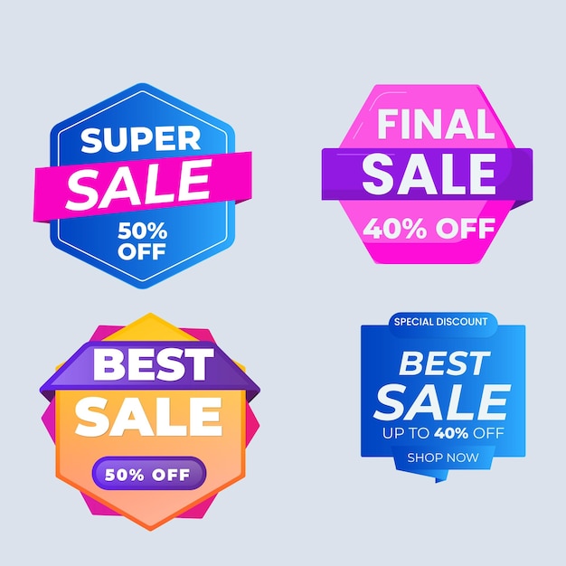 Set di raccolta di etichette di vendita Set di banner di nastro e adesivi di etichetta offerta di vendita e annuncio di vendita di badge tag