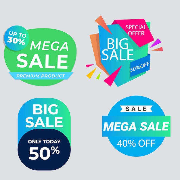 Set di raccolta di etichette di vendita Set di banner di nastro e adesivi di etichetta offerta di vendita e annuncio di vendita di badge tag