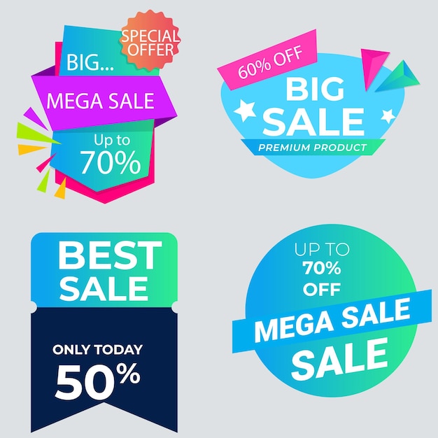 Set di raccolta di etichette di vendita Set di banner di nastro e adesivi di etichetta offerta di vendita e annuncio di vendita di badge tag