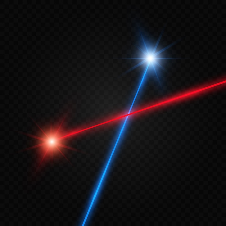 Vettore set di raggi laser di colori astratti. trasparente è isolato su uno sfondo nero.