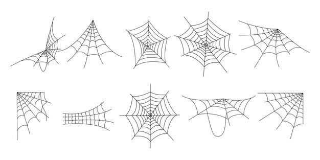 Set di ragnatela per Halloween Cornici e bordi di ragnatela di Halloween Elementi e oggetti di Halloween per progetti di design