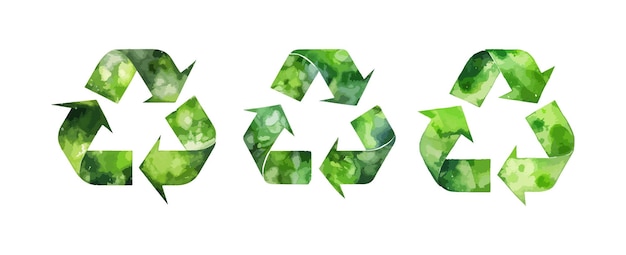 Set di recyling segno simbolo acquerello isolato su sfondo bianco illustrazione vettoriale