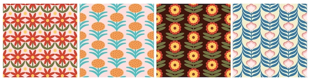 Set di Retro Floral Pattern collezione Funky Design anni '70 con fiori geometrici Groovy Mid Century