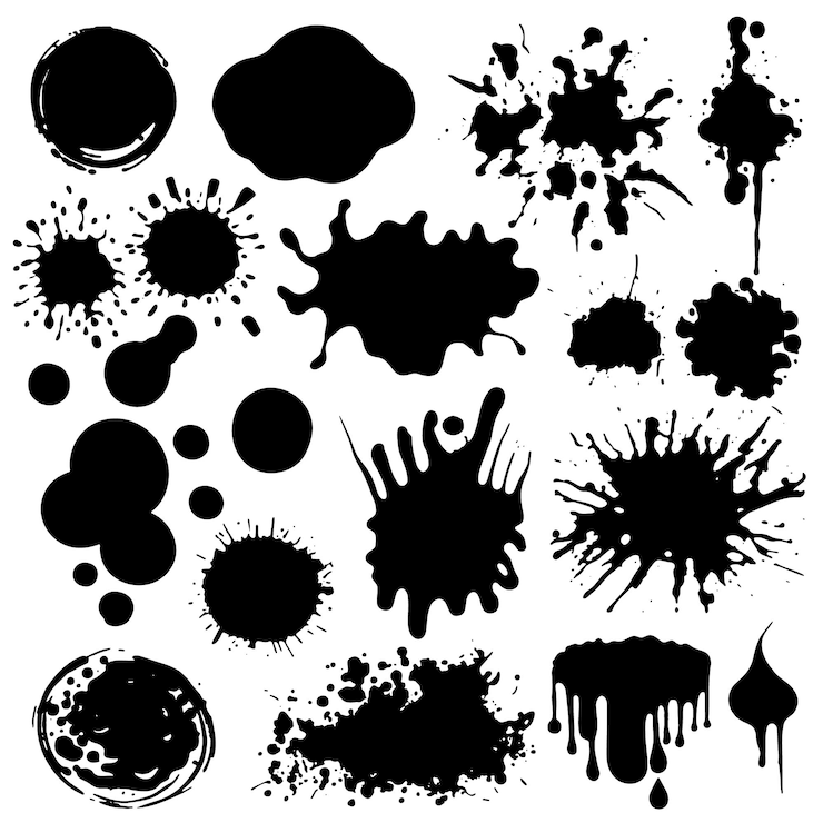 Vettore set di sagome di macchie di inchiostro inkblot sagome semplici elementi splodge liquido set vettoriale