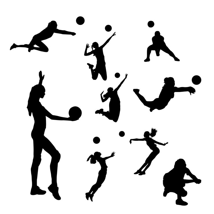 Set di sagome di pallavolo disegnate a mano