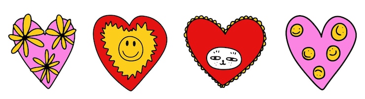 Vettore set di san valentino disegnato a mano psichedelico