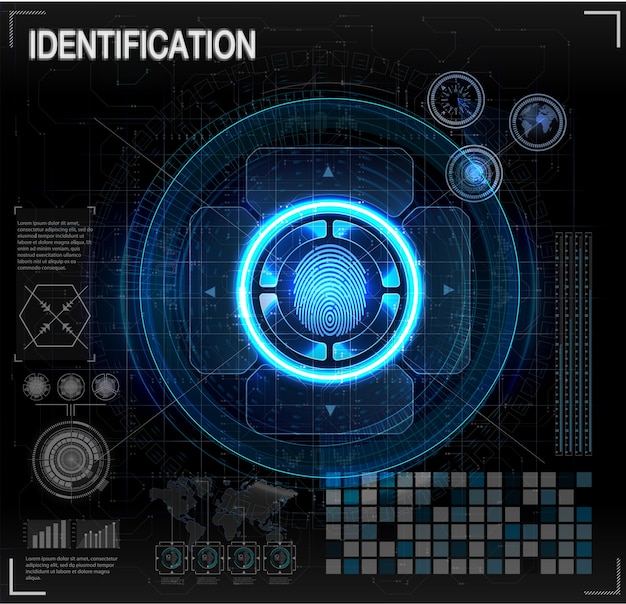 Set di scanner di verifica. Scansione delle dita in stile futuristico. ID biometrico con futuristico