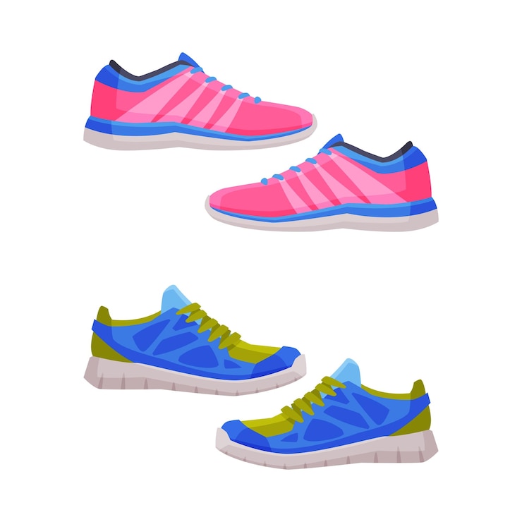 Vettore set di scarpe atletiche set di attrezzature fitness e sportive set di illustrazioni vettoriali