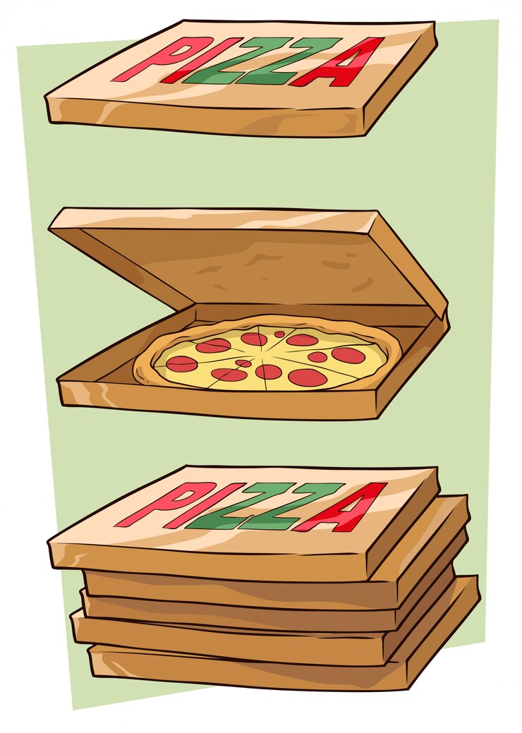Vettore set di scatola per pizza dei cartoni animati