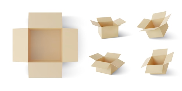 Set di scatole di consegna marrone cartone realistico