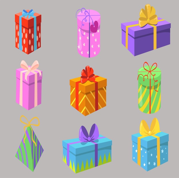 Set di scatole regalo di Natale regali di compleanno con nastri colorati archi di saluto nuove carte elementi