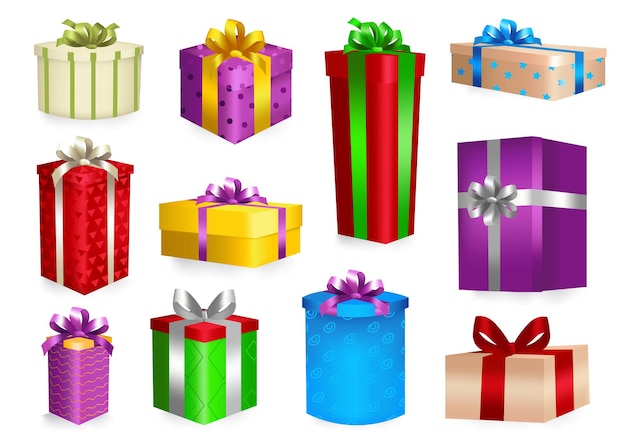 Set di scatole regalo per il Black Friday Nell'illustrazione sono raffigurate molte scatole regalo