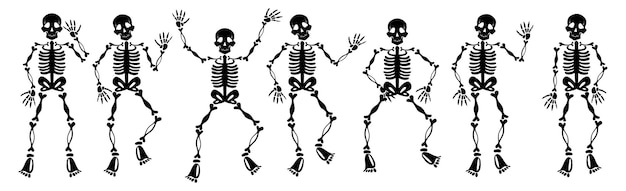 Set di scheletri di halloween su sfondo bianco Vettore