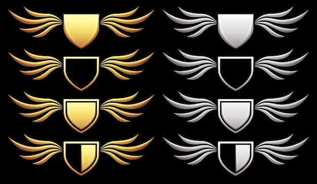 Set di scudo araldico con ali sul nero