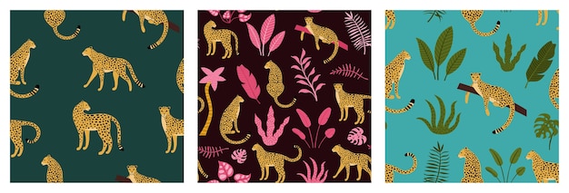 Set di Seamless pattern esotico con sagome astratte di leopardo